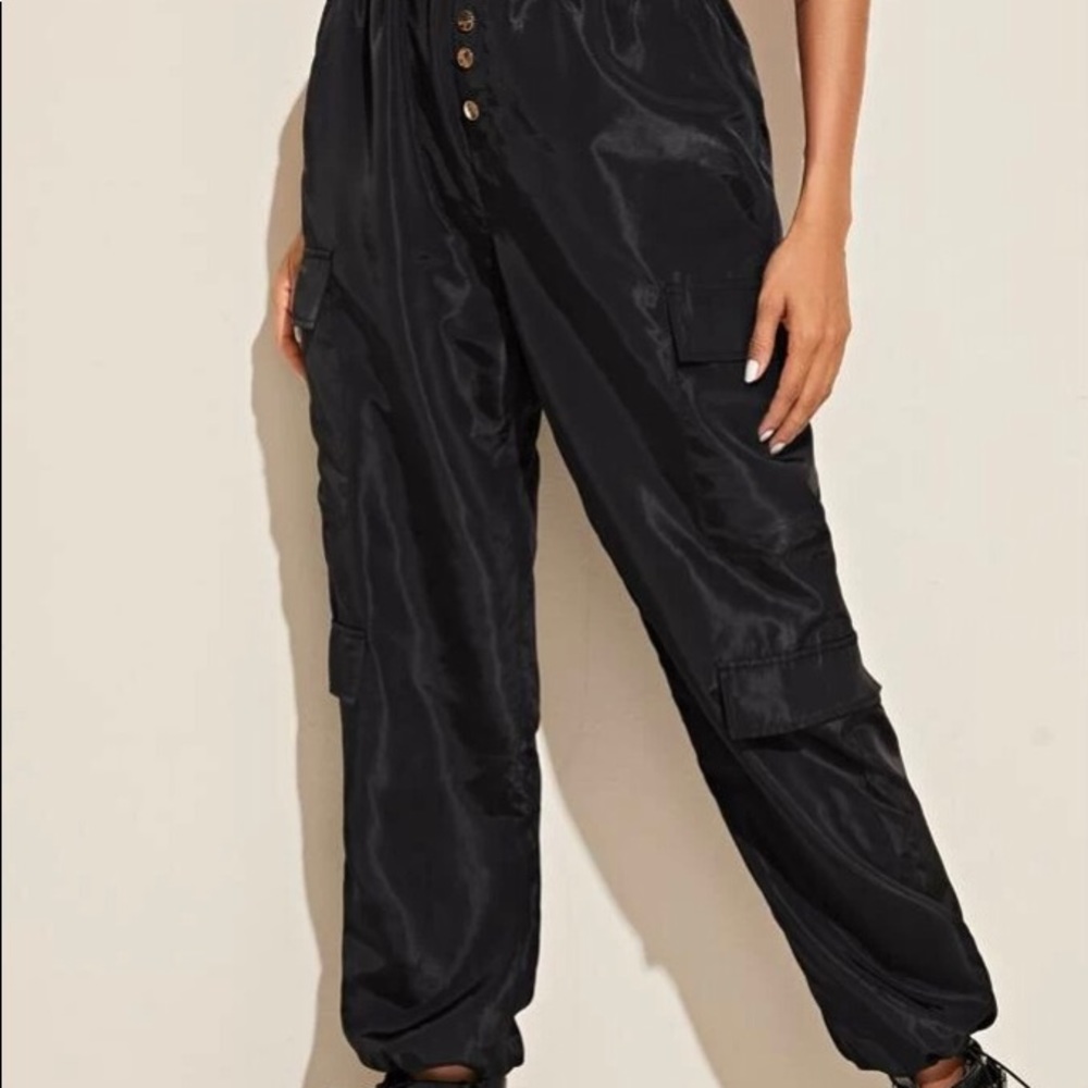 Button Front Flap Pocket Side Drawstring